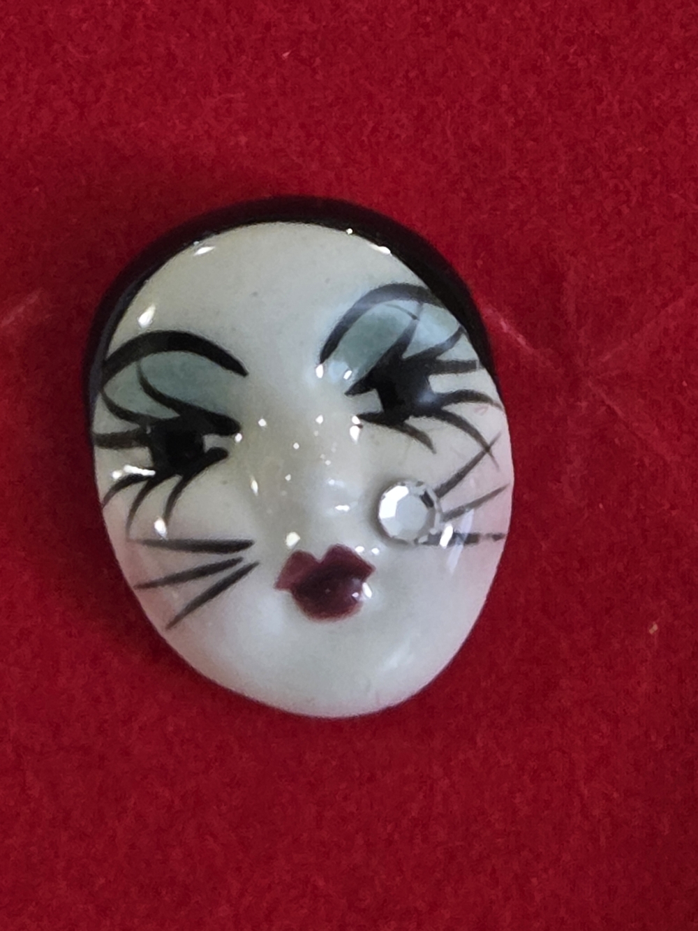 Fancy Faces White Porcelain Mask Brooch – Hand-Painted Women’s Jewelry